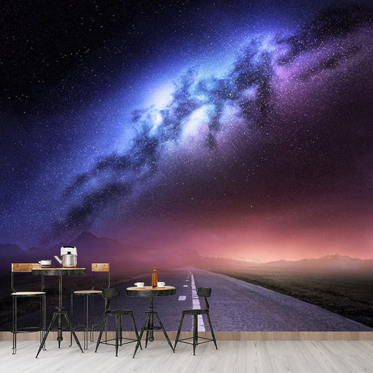 Road and Galaxy Mural Wallpaper for Bedroom Modern Wall Decor in Purple, Customized Size Available Clearhalo 'Wall Decor' 'Wall Mural' 1112835