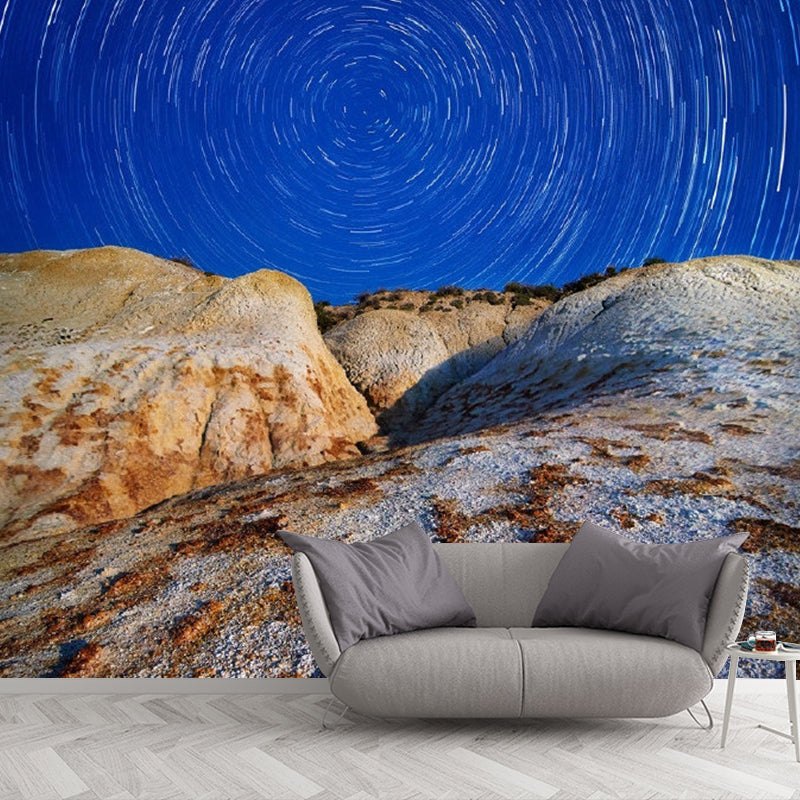 Nordic Star and Mountain Mural in Blue and Brown Living Room Decorative Wall Art, Custom-Made Blue-Brown Clearhalo 'Wall Decor' 'Wall Mural' 1112854