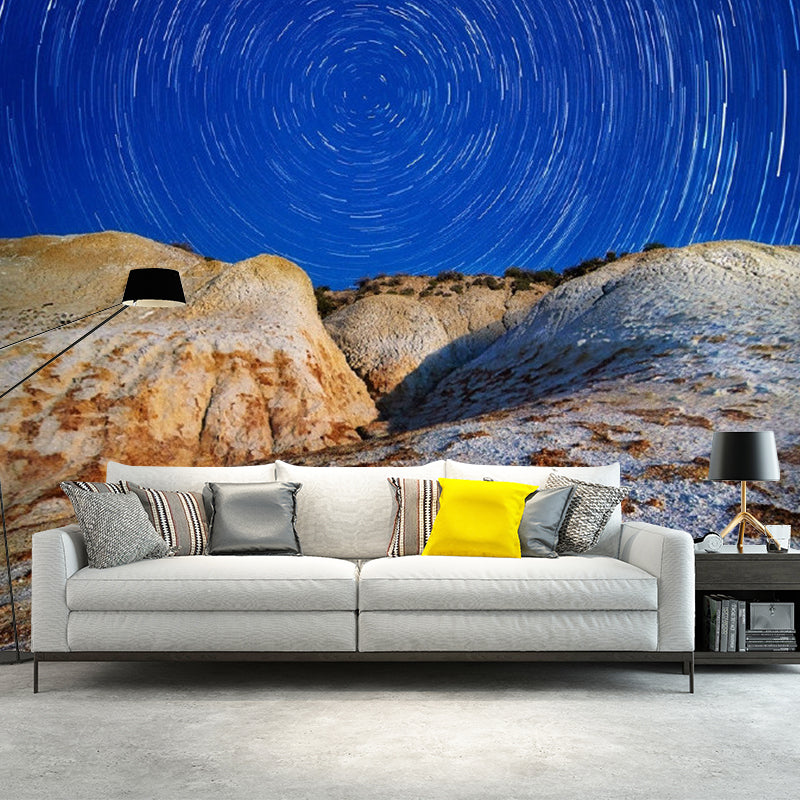 Nordic Star and Mountain Mural in Blue and Brown Living Room Decorative Wall Art, Custom-Made Clearhalo 'Wall Decor' 'Wall Mural' 1112856