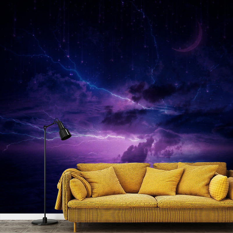 Dark Purple Nebula Wall Mural Moisture-Resistant Wall Covering for Bedroom Decoration Purple Clearhalo 'Wall Decor' 'Wall Mural' 1112859