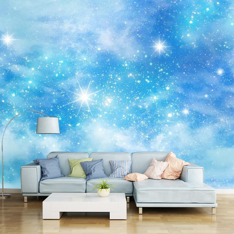 Stain-Resistant Nebula Wall Decor Non-Woven Fabric Mural Wallpaper for Children's Bedroom Blue Clearhalo 'Wall Decor' 'Wall Mural' 1114039