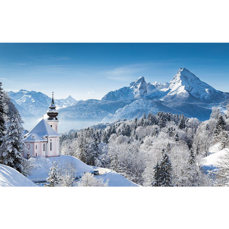 Big Photography Snowy Mountain Mural Wallpaper for Guest Room Decor in Blue and White, Made to Measure Clearhalo 'Wall Decor' 'Wall Mural' 1114122