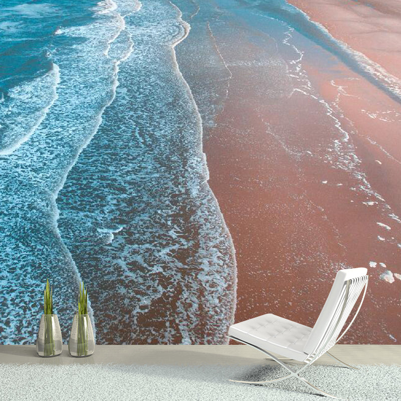 Whole Seashore Beach Mural Wallpaper for Living Room Wave Wall Art in Brown and Blue, Moisture-Resistant Clearhalo 'Wall Decor' 'Wall Mural' 1114201