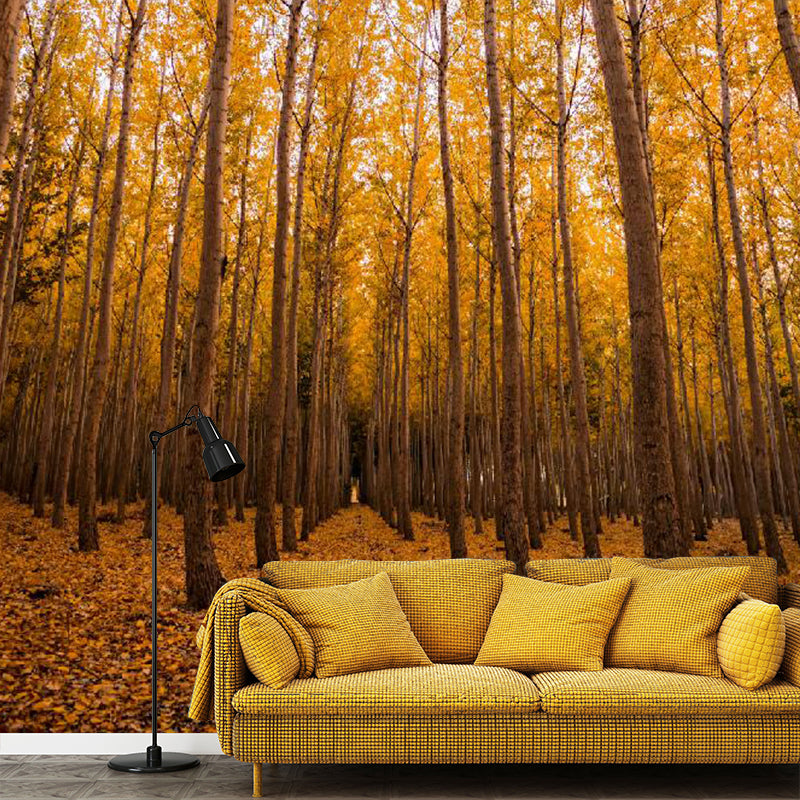 Big Autumn Jungle Wall Art in Yellow Non-Woven Fabric Wall Mural Decal for Bedroom, Custom Size Available Yellow Clearhalo 'Wall Decor' 'Wall Mural' 1114259