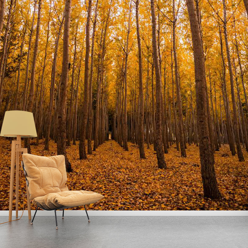 Big Autumn Jungle Wall Art in Yellow Non-Woven Fabric Wall Mural Decal for Bedroom, Custom Size Available Clearhalo 'Wall Decor' 'Wall Mural' 1114260