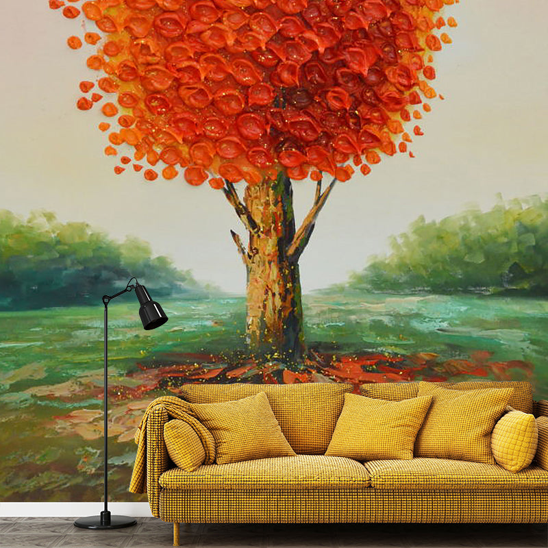 Artistic Autumn Tree Mural Wallpaper for Accent Wall, Orange, Personalized Size Available Orange Clearhalo 'Wall Decor' 'Wall Mural' 1114319