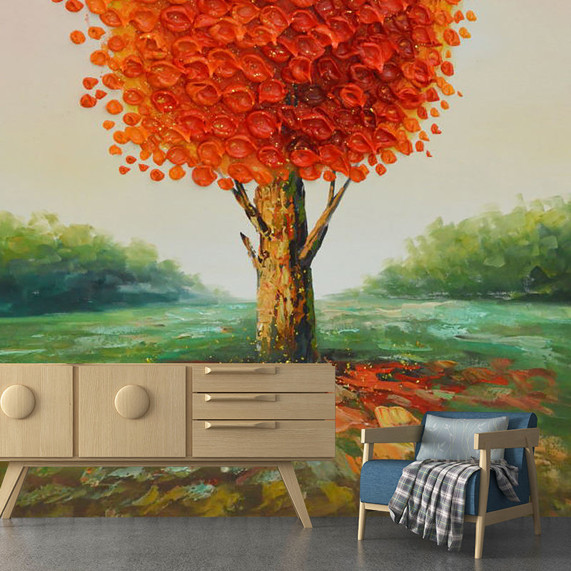 Artistic Autumn Tree Mural Wallpaper for Accent Wall, Orange, Personalized Size Available Clearhalo 'Wall Decor' 'Wall Mural' 1114320