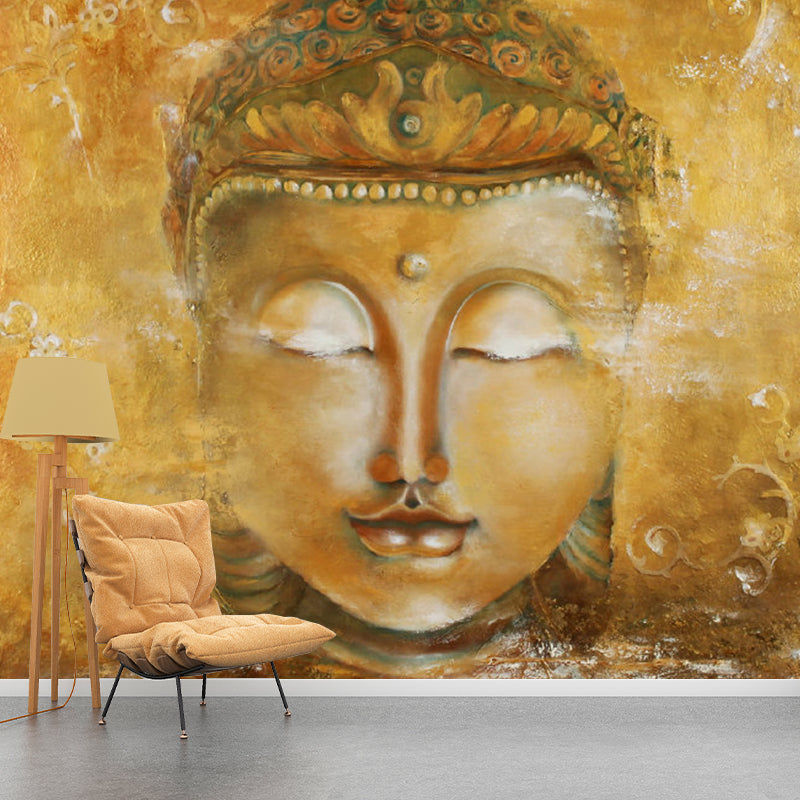 Extra Large Illustration Traditional Mural Wallpaper for Accent Wall with Buddhist Statue Design in Brown Clearhalo 'Wall Decor' 'Wall Mural' 1114506