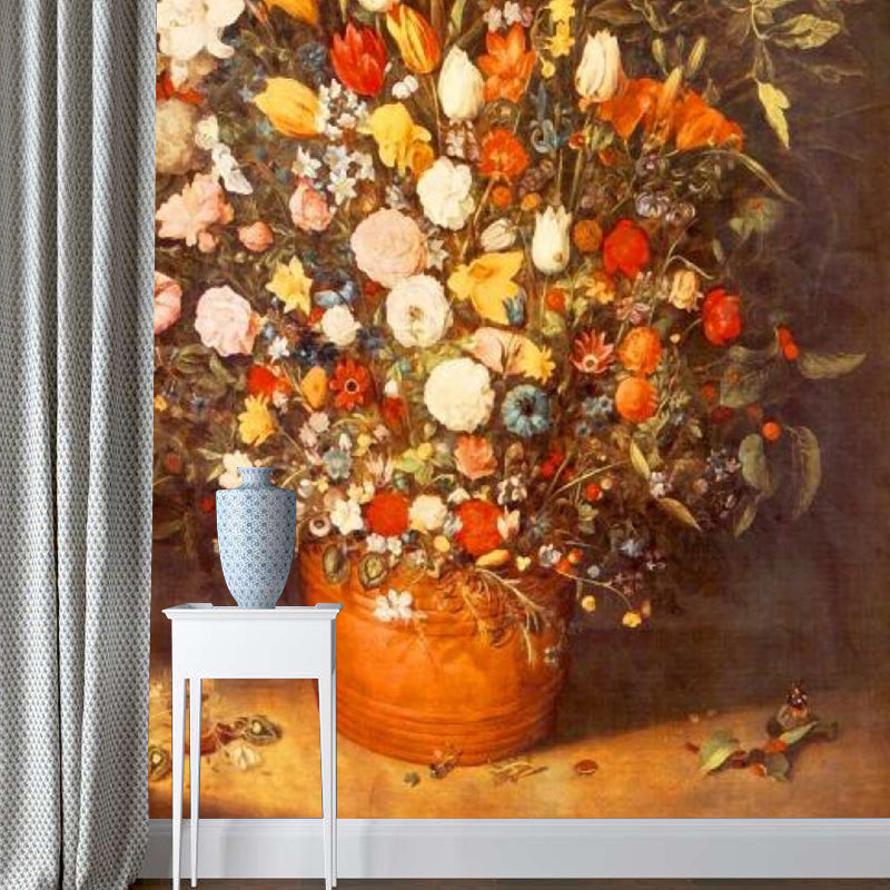 Stain-Resistant Vase Blossom Wall Mural Personalized Size Classic Wall Art for Guest Room Red Brown Clearhalo 'Wall Decor' 'Wall Mural' 1114529