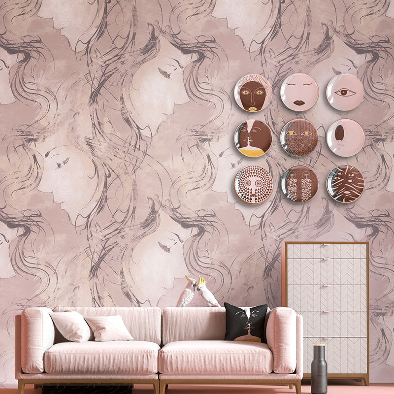 57.1 sq ft. Contemporary Wallpaper Roll for Living Room Decor in Natural Color, Non-Pasted Pink Clearhalo 'Modern wall decor' 'Modern' 'Wallpaper' Wall Decor' 1114638