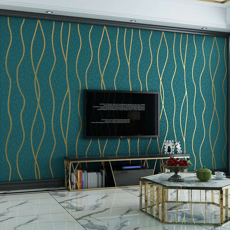 31' x 20.5" Simplicity Wallpaper Roll in Soft Color Lines Flock Wall Decor, Non-Pasted Dark Green Clearhalo 'Modern wall decor' 'Modern' 'Wallpaper' Wall Decor' 1116539