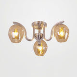 Creative Bud Shade Semi Ceiling Mount Light 3 Lights Glass and Metal Ceiling Lamp for Study Room Silver Clearhalo 'Ceiling Lights' 'Close To Ceiling Lights' 'Close to ceiling' 'Glass shade' 'Glass' 'Semi-flushmount' Lighting' 111828