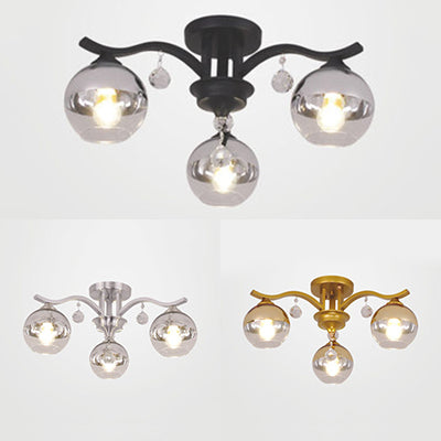Sphere Shade Ceiling Light with Crystal Deco 3 Lights Modern Clear Glass Ceiling Lamp Fixture for Bedroom Clearhalo 'Ceiling Lights' 'Close To Ceiling Lights' 'Close to ceiling' 'Glass shade' 'Glass' 'Semi-flushmount' Lighting' 111830