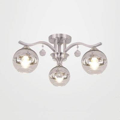 Sphere Shade Ceiling Light with Crystal Deco 3 Lights Modern Clear Glass Ceiling Lamp Fixture for Bedroom Silver Clearhalo 'Ceiling Lights' 'Close To Ceiling Lights' 'Close to ceiling' 'Glass shade' 'Glass' 'Semi-flushmount' Lighting' 111832