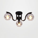 Globe Shade Study Room Ceiling Light Clear Glass 3 Lights Simple Style Semi Ceiling Mount Light Black Clearhalo 'Ceiling Lights' 'Close To Ceiling Lights' 'Close to ceiling' 'Glass shade' 'Glass' 'Semi-flushmount' Lighting' 111841