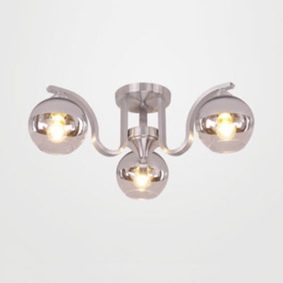 Globe Shade Study Room Ceiling Light Clear Glass 3 Lights Simple Style Semi Ceiling Mount Light Silver Clearhalo 'Ceiling Lights' 'Close To Ceiling Lights' 'Close to ceiling' 'Glass shade' 'Glass' 'Semi-flushmount' Lighting' 111842