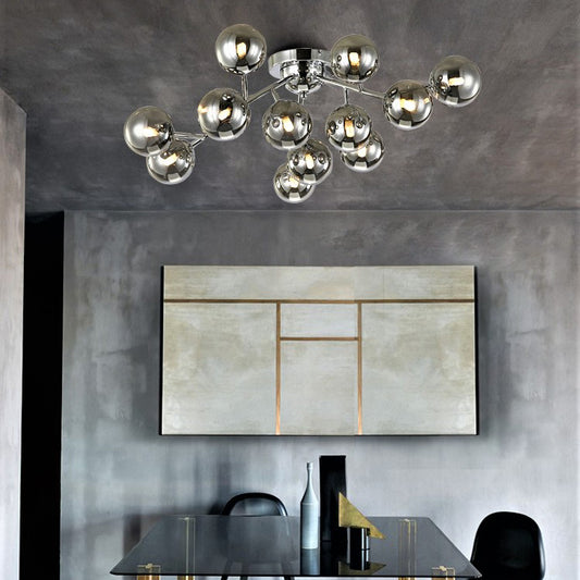 Contemporary Modo G9 Ceiling Light Glass and Metal 12 Lights Semi Flush Mount Light for Living Room Clearhalo 'Ceiling Lights' 'Close To Ceiling Lights' 'Close to ceiling' 'Glass shade' 'Glass' 'Semi-flushmount' Lighting' 111857