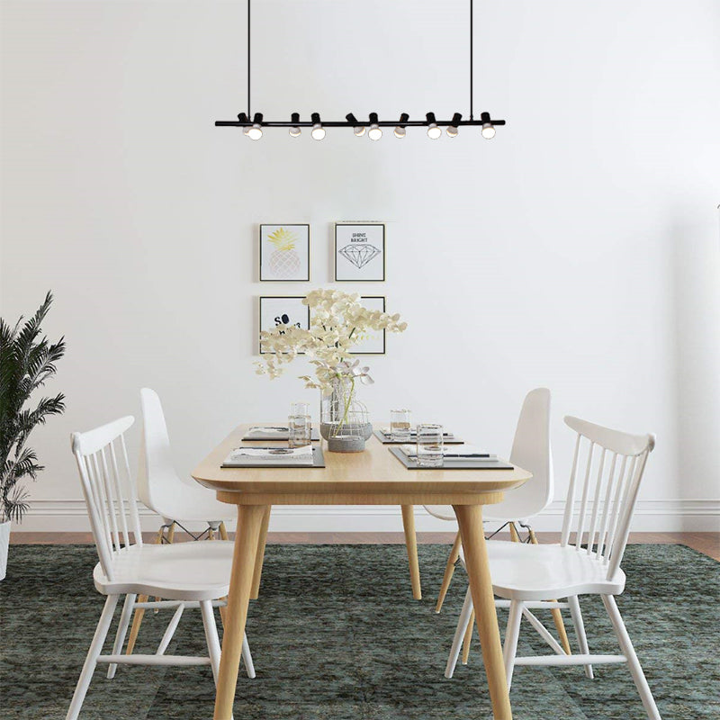 Retro Bare Bulb Metal Island Lamp 6/10 Heads Black Hanging Light for Dining Room in White/Black 10 Black Clearhalo 'Ceiling Lights' 'Island Lights' Lighting' 112025