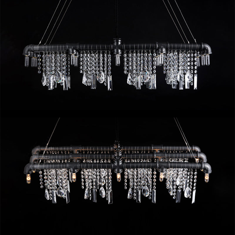 Raindrop Island Chandelier Contemporary Crystal 15-Light Black Pendant Lighting for Bar Restaurant Clearhalo 'Ceiling Lights' 'Island Lights' Lighting' 112051