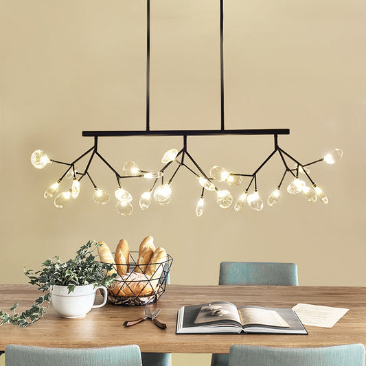 Contemporary Branching Island Light Fixture Glass and Metal 27-Light Dining Room Ceiling Lamp in Gold/Black Black Clearhalo 'Ceiling Lights' 'Island Lights' Lighting' 112052