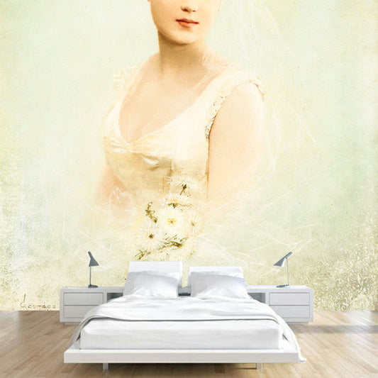 Beige Nostalgic Wall Covering Full Size Fairy Lady Wall Mural Decal for Guest Room Clearhalo 'Wall Decor' 'Wall Mural' 1120835