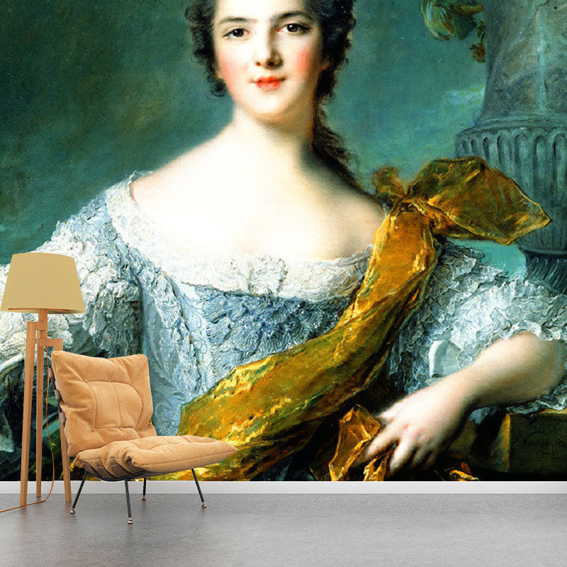 Yellow and Blue European Mural Wallpaper Personalized Size Fairy Lady Wall Decor for Bedroom Clearhalo 'Wall Decor' 'Wall Mural' 1120895