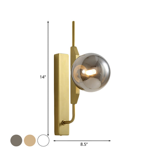White/Amber/Smoke Gray Glass Orb Wall Light Fixture Postmodern 1 Bulb Gold Wall Sconce for Bedroom Clearhalo 'Cast Iron' 'Glass' 'Industrial' 'Modern wall lights' 'Modern' 'Tiffany' 'Traditional wall lights' 'Wall Lamps & Sconces' 'Wall Lights' Lighting' 1120987
