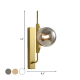 White/Amber/Smoke Gray Glass Orb Wall Light Fixture Postmodern 1 Bulb Gold Wall Sconce for Bedroom Clearhalo 'Cast Iron' 'Glass' 'Industrial' 'Modern wall lights' 'Modern' 'Tiffany' 'Traditional wall lights' 'Wall Lamps & Sconces' 'Wall Lights' Lighting' 1120987