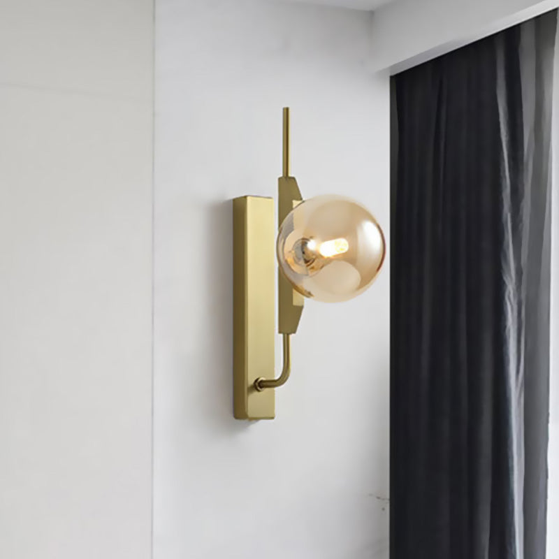White/Amber/Smoke Gray Glass Orb Wall Light Fixture Postmodern 1 Bulb Gold Wall Sconce for Bedroom Clearhalo 'Cast Iron' 'Glass' 'Industrial' 'Modern wall lights' 'Modern' 'Tiffany' 'Traditional wall lights' 'Wall Lamps & Sconces' 'Wall Lights' Lighting' 1120989