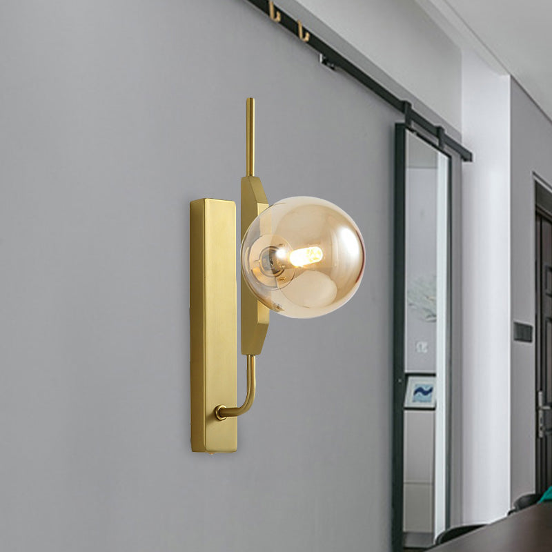 White/Amber/Smoke Gray Glass Orb Wall Light Fixture Postmodern 1 Bulb Gold Wall Sconce for Bedroom Clearhalo 'Cast Iron' 'Glass' 'Industrial' 'Modern wall lights' 'Modern' 'Tiffany' 'Traditional wall lights' 'Wall Lamps & Sconces' 'Wall Lights' Lighting' 1120990