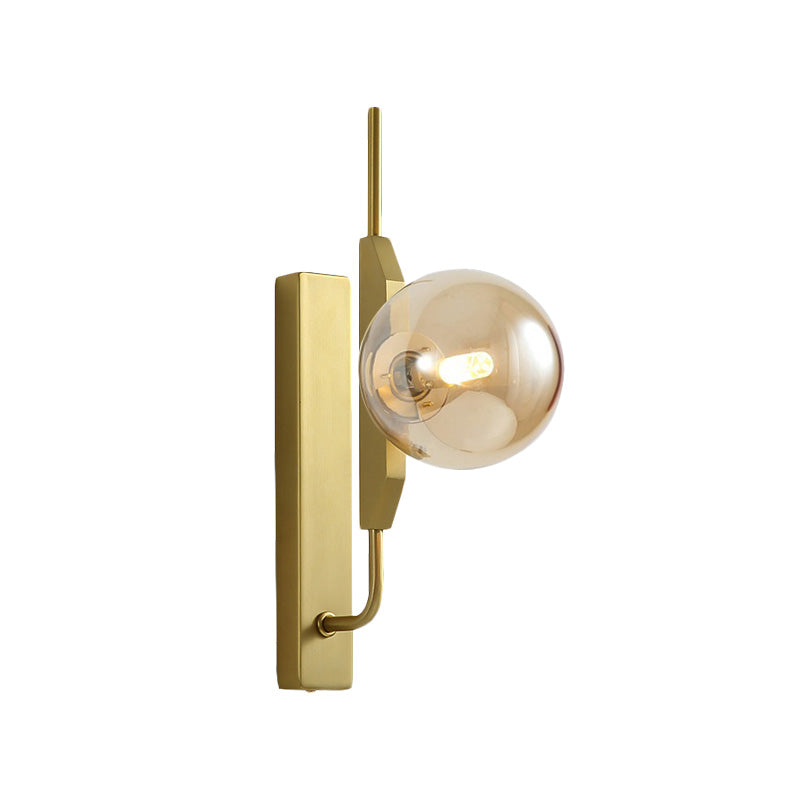 White/Amber/Smoke Gray Glass Orb Wall Light Fixture Postmodern 1 Bulb Gold Wall Sconce for Bedroom Clearhalo 'Cast Iron' 'Glass' 'Industrial' 'Modern wall lights' 'Modern' 'Tiffany' 'Traditional wall lights' 'Wall Lamps & Sconces' 'Wall Lights' Lighting' 1120991