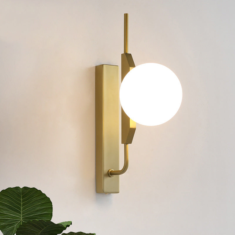 White/Amber/Smoke Gray Glass Orb Wall Light Fixture Postmodern 1 Bulb Gold Wall Sconce for Bedroom White Clearhalo 'Cast Iron' 'Glass' 'Industrial' 'Modern wall lights' 'Modern' 'Tiffany' 'Traditional wall lights' 'Wall Lamps & Sconces' 'Wall Lights' Lighting' 1120992