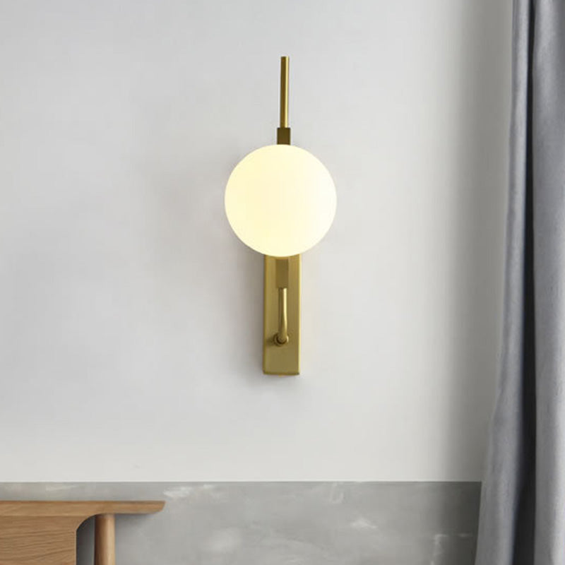 White/Amber/Smoke Gray Glass Orb Wall Light Fixture Postmodern 1 Bulb Gold Wall Sconce for Bedroom Clearhalo 'Cast Iron' 'Glass' 'Industrial' 'Modern wall lights' 'Modern' 'Tiffany' 'Traditional wall lights' 'Wall Lamps & Sconces' 'Wall Lights' Lighting' 1120993