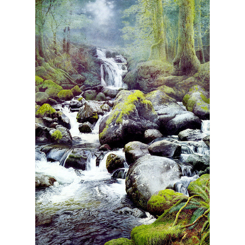 Water and Stone Mural Wallpaper for Home Decoration, Grey and Green, Personalized Size Available Clearhalo 'Wall Decor' 'Wall Mural' 1122557