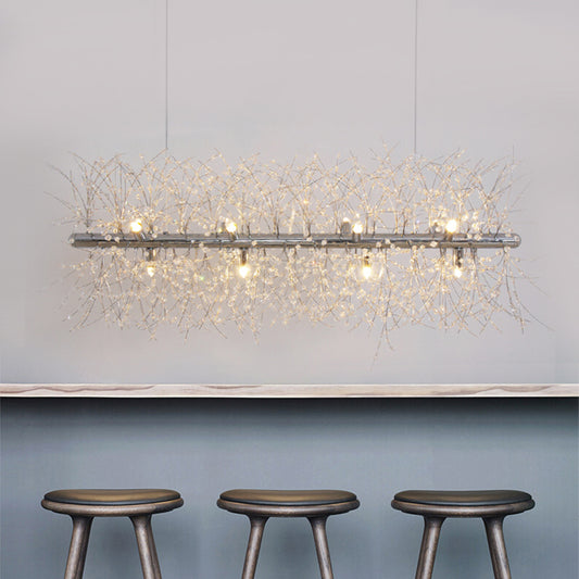 Branch Island Pendant Light Modernist Metallic 27.5"/35.5" W Multi Light Silver Hanging Lamp with Crystal Bead Deco Clearhalo 'Ceiling Lights' 'Island Lights' Lighting' 112255