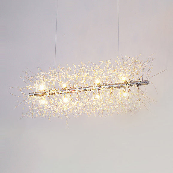 Branch Island Pendant Light Modernist Metallic 27.5"/35.5" W Multi Light Silver Hanging Lamp with Crystal Bead Deco Clearhalo 'Ceiling Lights' 'Island Lights' Lighting' 112256