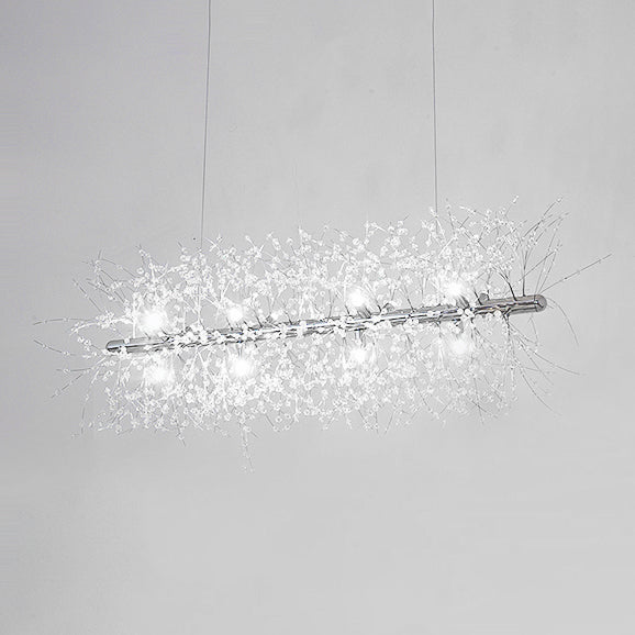 Branch Island Pendant Light Modernist Metallic 27.5"/35.5" W Multi Light Silver Hanging Lamp with Crystal Bead Deco Clearhalo 'Ceiling Lights' 'Island Lights' Lighting' 112257