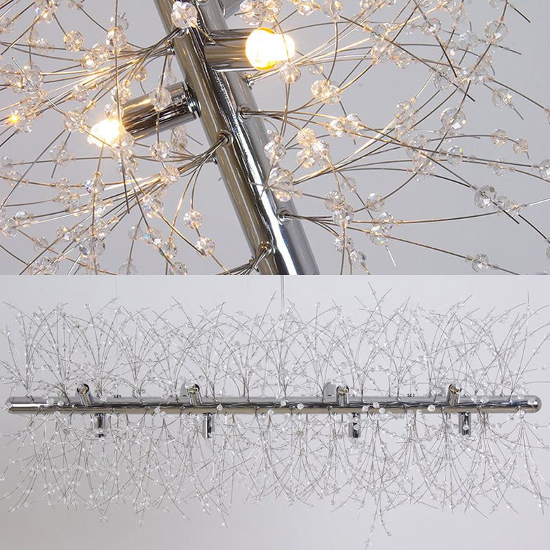 Branch Island Pendant Light Modernist Metallic 27.5"/35.5" W Multi Light Silver Hanging Lamp with Crystal Bead Deco Clearhalo 'Ceiling Lights' 'Island Lights' Lighting' 112258