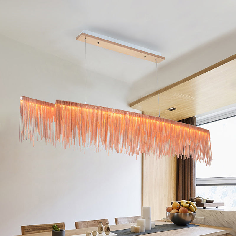 Linear Island Pendant Light with Tassel Contemporary Metal Gold LED Hanging Light for Dining Room, 39"/47" Wide Clearhalo 'Ceiling Lights' 'Island Lights' Lighting' 112260