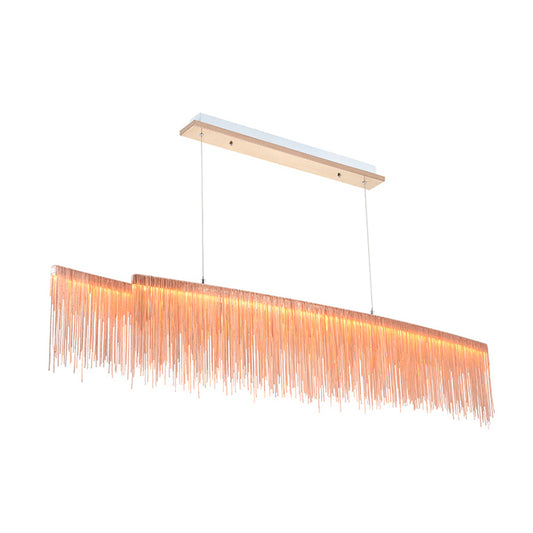 Linear Island Pendant Light with Tassel Contemporary Metal Gold LED Hanging Light for Dining Room, 39"/47" Wide Clearhalo 'Ceiling Lights' 'Island Lights' Lighting' 112262