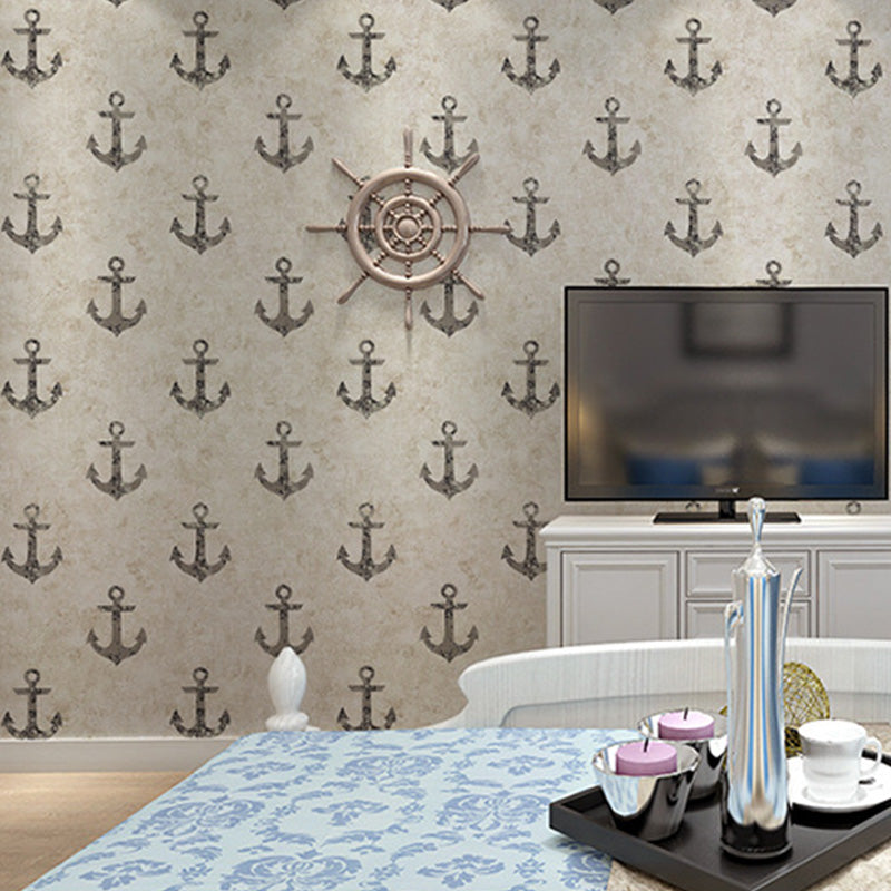 57.1 sq ft. Contemporary Wallpaper Roll for Kids with Cartoon Anchor Design in Neutral Color Gray-Black Clearhalo 'Wall Decor' 'Wallpaper' 1122847