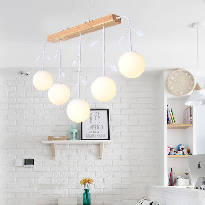 Nordic Style Bubble Shade Island Light 3/4/5 Lights Wooden Hanging Lamp for Restaurant Clearhalo 'Ceiling Lights' 'Island Lights' Lighting' 112351