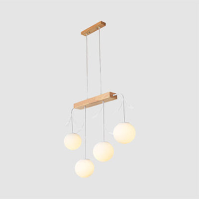 Nordic Style Bubble Shade Island Light 3/4/5 Lights Wooden Hanging Lamp for Restaurant 4 Wood Clearhalo 'Ceiling Lights' 'Island Lights' Lighting' 112352