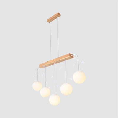 Nordic Style Bubble Shade Island Light 3/4/5 Lights Wooden Hanging Lamp for Restaurant 5 Wood Clearhalo 'Ceiling Lights' 'Island Lights' Lighting' 112353