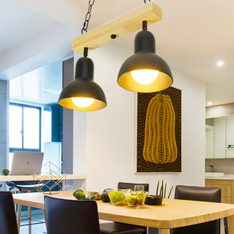 Contemporary Black/White Island Light with Some Shade 2/3 Lights Wooden Ceiling Chandelier over Dining Table Clearhalo 'Ceiling Lights' 'Island Lights' Lighting' 112376