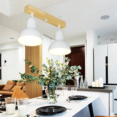 Contemporary Black/White Island Light with Some Shade 2/3 Lights Wooden Ceiling Chandelier over Dining Table Clearhalo 'Ceiling Lights' 'Island Lights' Lighting' 112380