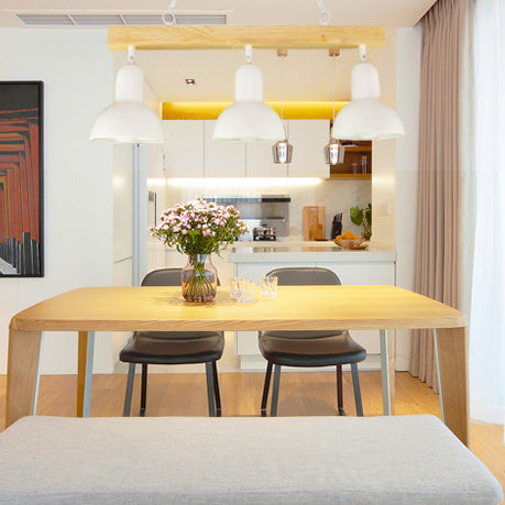 Contemporary Black/White Island Light with Some Shade 2/3 Lights Wooden Ceiling Chandelier over Dining Table Clearhalo 'Ceiling Lights' 'Island Lights' Lighting' 112382