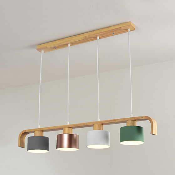 Rose Gold/Multicolored Drum Island Lighting 3/4 Head Post Modern Wood Hanging Chandelier over Dining Table 4 Grey-Gold-White-Green Clearhalo 'Ceiling Lights' 'Island Lights' Lighting' 112465