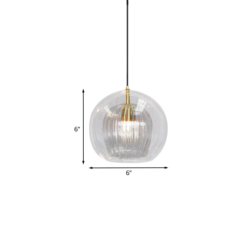 Globe Double Shade Hanging Light Simple Clear Glass 1 Bulb Dining Room Pendant in Gold, 6"/8" Wide Clearhalo 'Ceiling Lights' 'Modern Pendants' 'Modern' 'Pendant Lights' 'Pendants' Lighting' 1125152