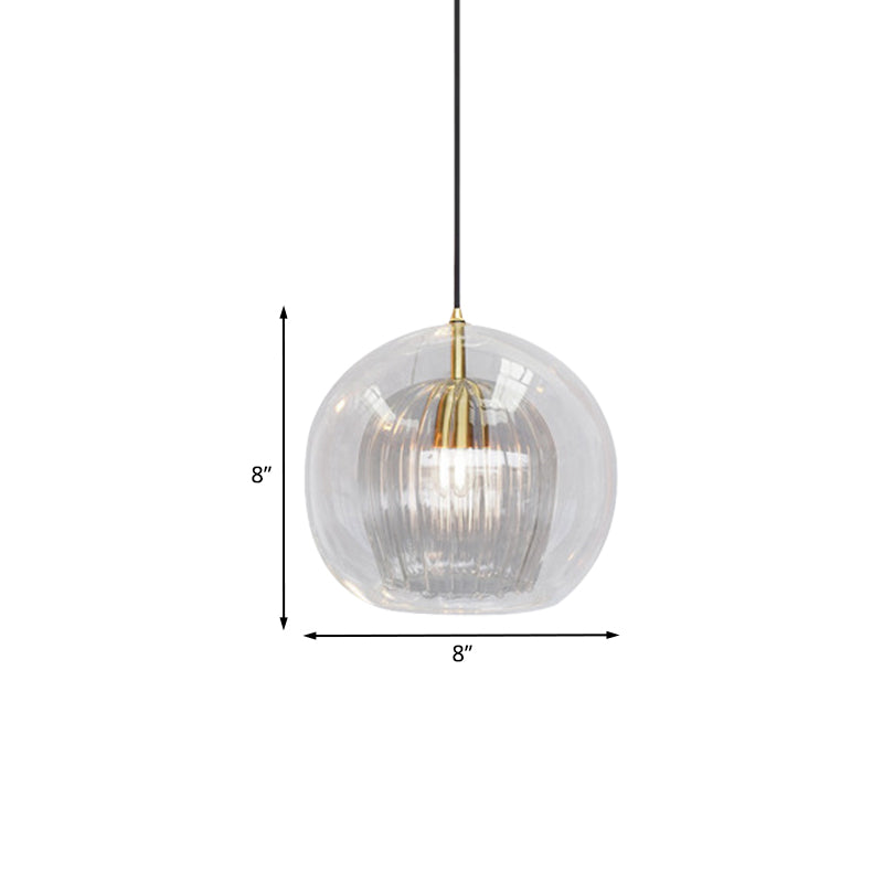 Globe Double Shade Hanging Light Simple Clear Glass 1 Bulb Dining Room Pendant in Gold, 6"/8" Wide Clearhalo 'Ceiling Lights' 'Modern Pendants' 'Modern' 'Pendant Lights' 'Pendants' Lighting' 1125153